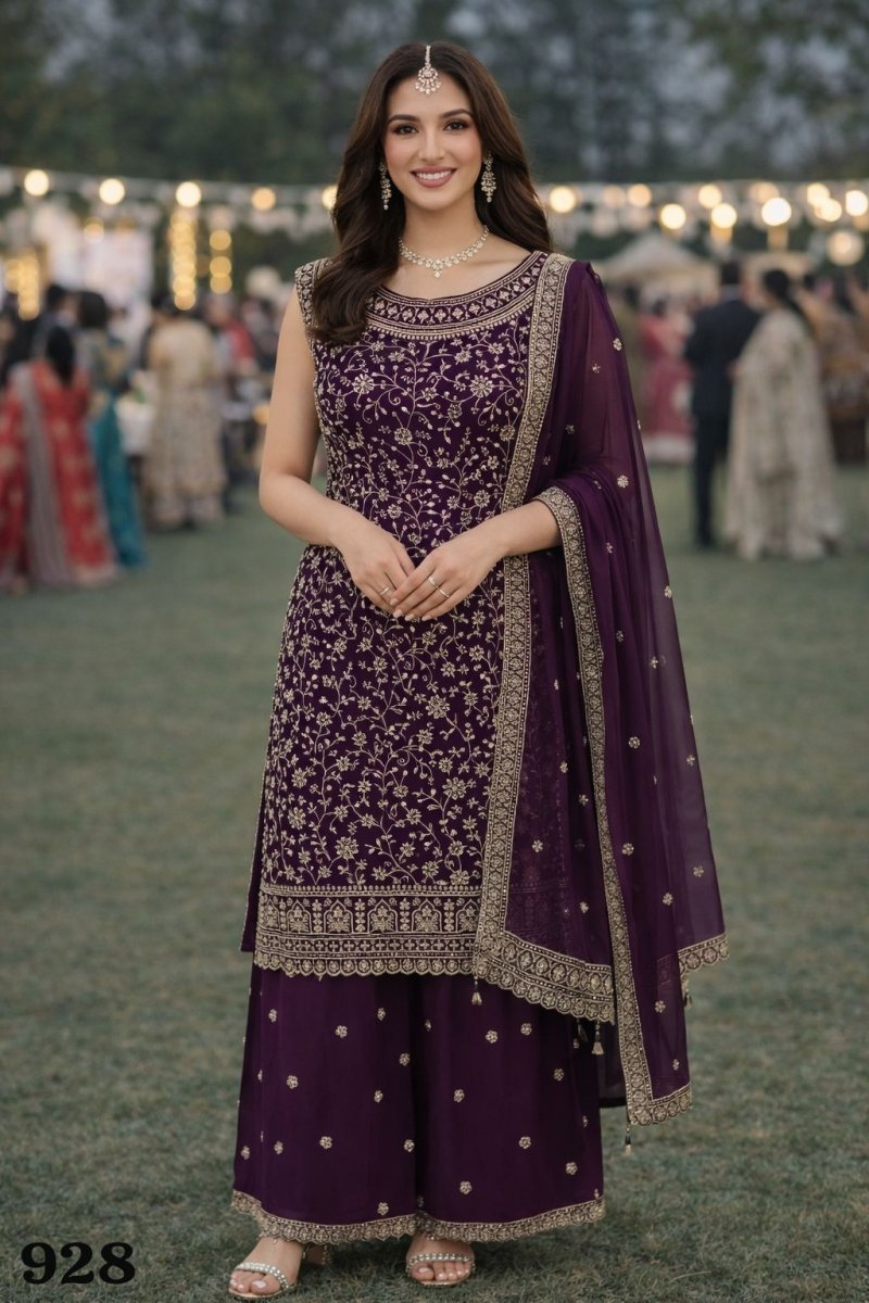 Avantika By Mrudangi Premium Georgette Embroidered Plazzo Suits